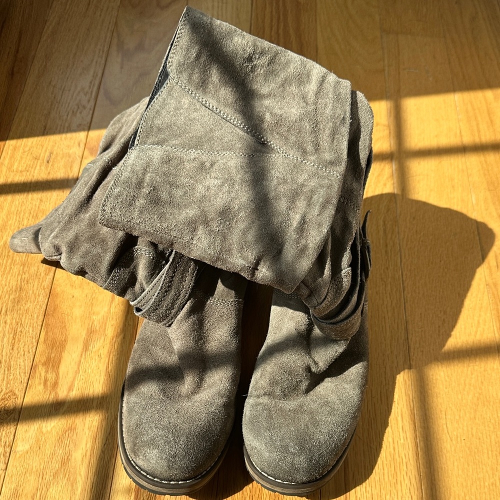 Clarks Gray Suede Heeled Boots